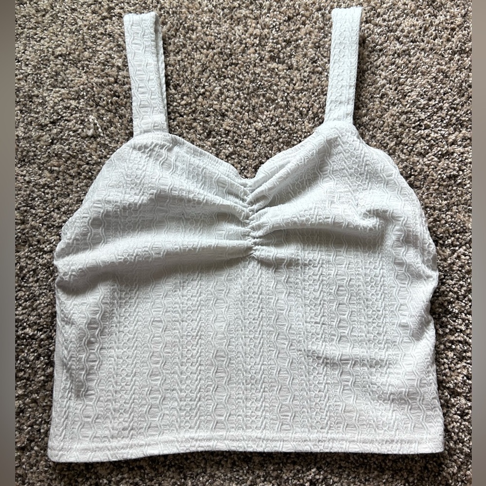 Teen Girl's Elegant Ruched Knit Jacquard Cami Tank Top With Textured Pattern